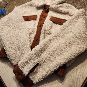 Lush Cozy Sherpa Jacket with Brown Accents